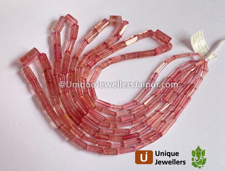 Pink Tourmaline Step Cut Pipe Beads